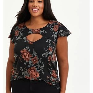 Torrid super soft black floral flutter sleeve top